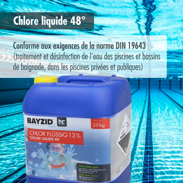 Cloro líquido Höfer Chemie 8 x 25 kg (200 kg) - Cloro líquido a 48° para piscinas con concentración para el mantenimiento de piscinas