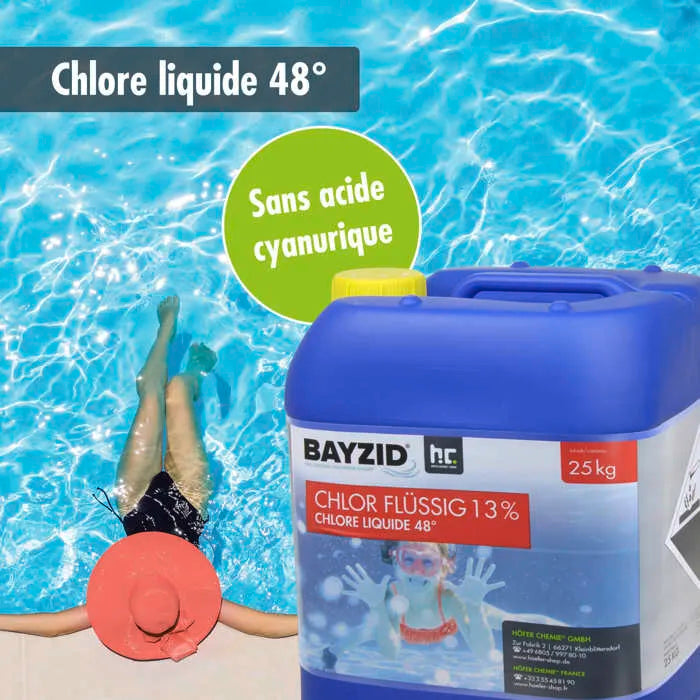 Cloro líquido Höfer Chemie 8 x 25 kg (200 kg) - Cloro líquido a 48° para piscinas con concentración para el mantenimiento de piscinas
