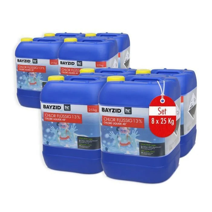 Cloro líquido Höfer Chemie 8 x 25 kg (200 kg) - Cloro líquido a 48° para piscinas con concentración para el mantenimiento de piscinas