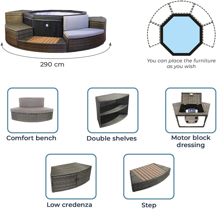 NETSPA SP-OCT165/MOB2 NetSpa Octopus – Semirrígido + Muebles – 4 a 6 plazas