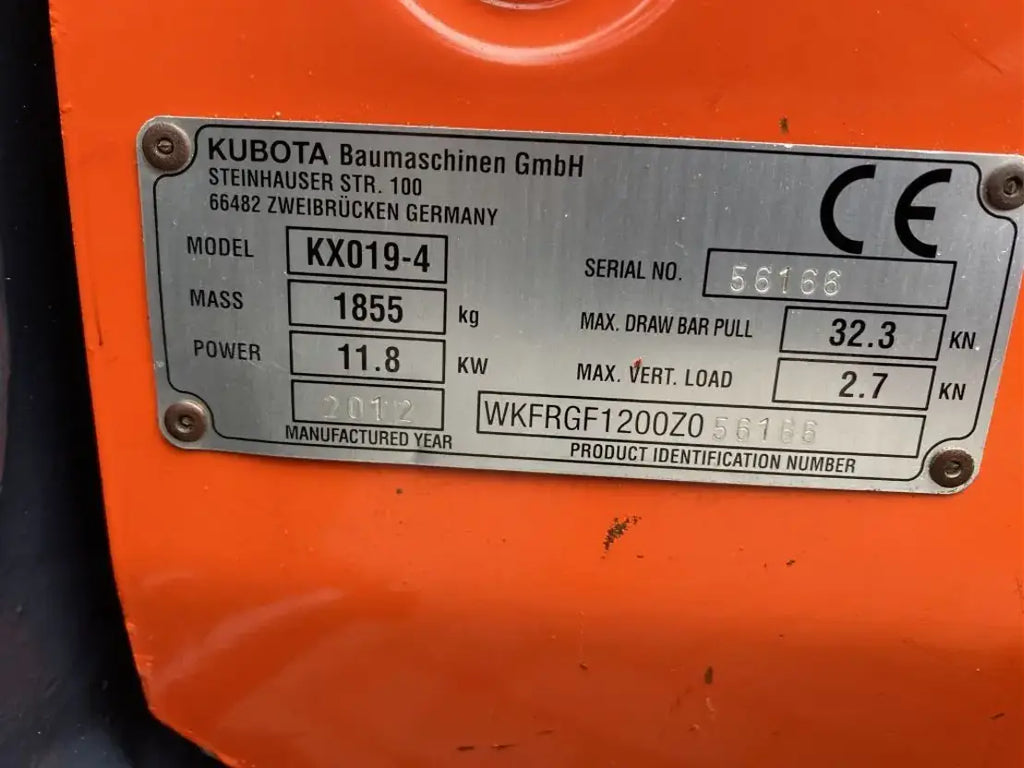 Kubota KX019-4 (2012) – Mini Excavadora 1,8T – 8 386 h – 3 Cucharas – Lista para usar