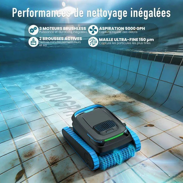 Robot limpiafondos AIRROBO CP40 para piscinas, limpieza de suelos y paredes, 120 min de autonom&iacute;a (170 m&sup2;), control por app, cesta grande de 4 L.
