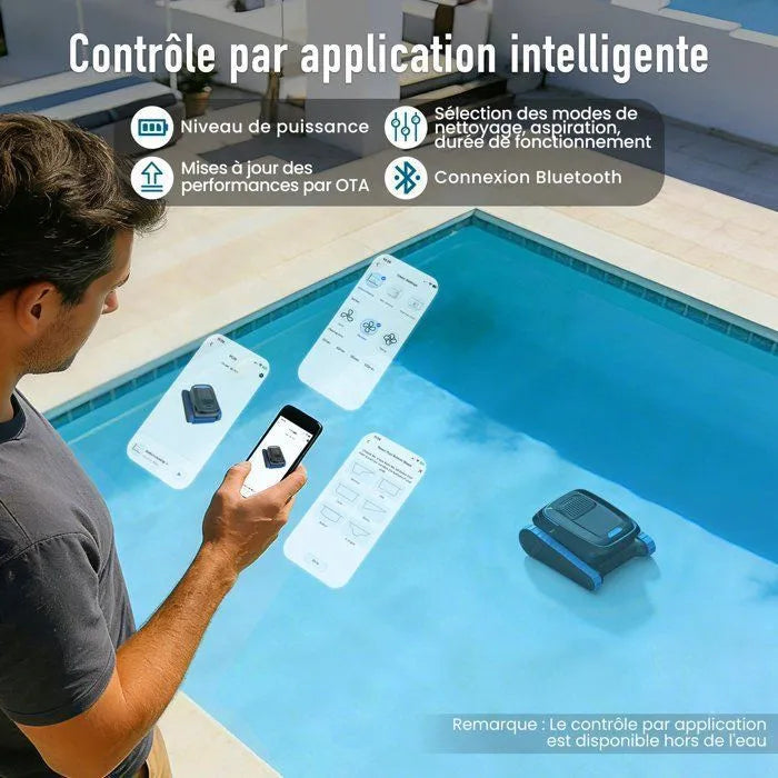 Robot limpiafondos AIRROBO CP40 para piscinas, limpieza de suelos y paredes, 120 min de autonom&iacute;a (170 m&sup2;), control por app, cesta grande de 4 L.