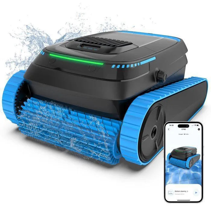Robot limpiafondos AIRROBO CP40 para piscinas, limpieza de suelos y paredes, 120 min de autonom&iacute;a (170 m&sup2;), control por app, cesta grande de 4 L.