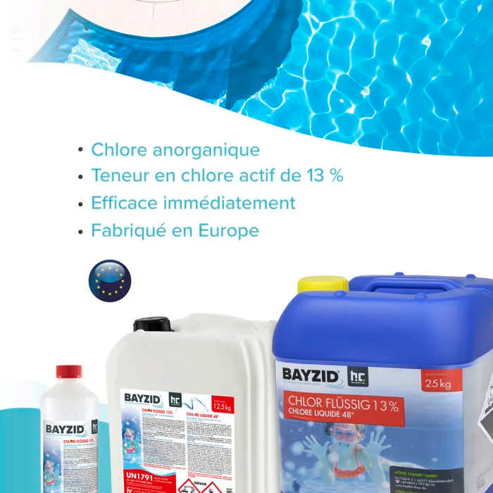 Bayzid® Cloro Líquido 48° – Desinfectante rápido para piscinas – 4 botellas de 25 kg – 13-15% de cloro activo