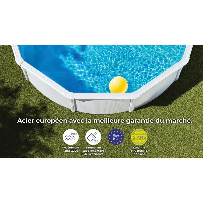 GRE - Kit de piscina redonda elevada de acero blanco de Ø300 x 122 cm (incluye filtro de arena y escalera)