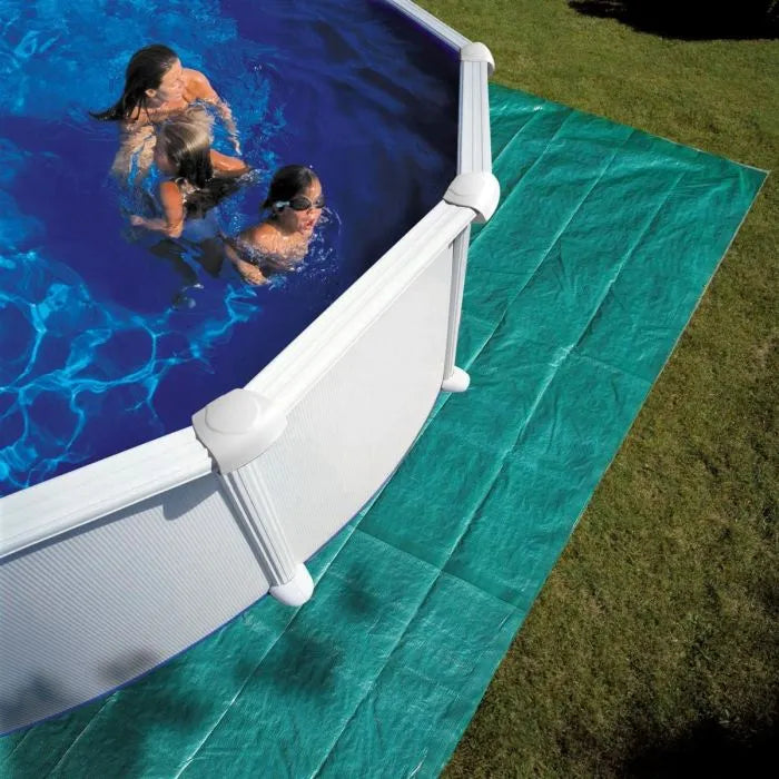 GRE - Kit de piscina redonda elevada de acero blanco de Ø480 x 132 cm (incluye filtro de arena y escalera)