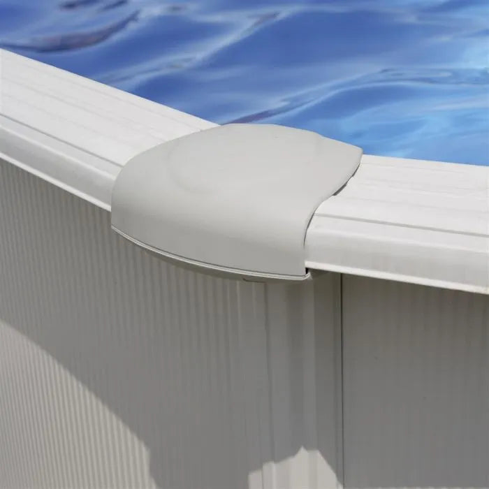 GRE - Kit de piscina redonda elevada de acero blanco de Ø480 x 132 cm (incluye filtro de arena y escalera)