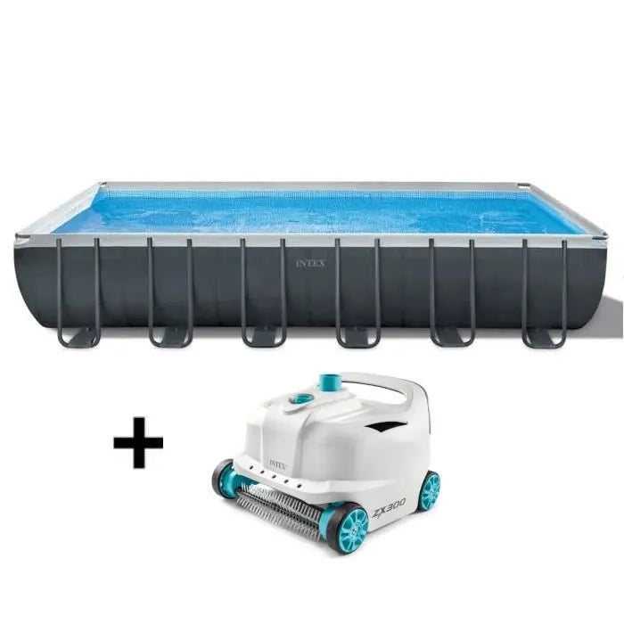 Kit de piscina desmontable tubular Intex Ultra XTR - 732 x 366 x 132 cm - Rectangular (Filtro de arena) + Limpiador de piscinas robótico Intex