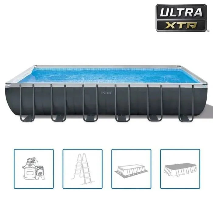 Kit de piscina desmontable tubular Intex Ultra XTR - 732 x 366 x 132 cm - Rectangular (Filtro de arena) + Limpiador de piscinas robótico Intex