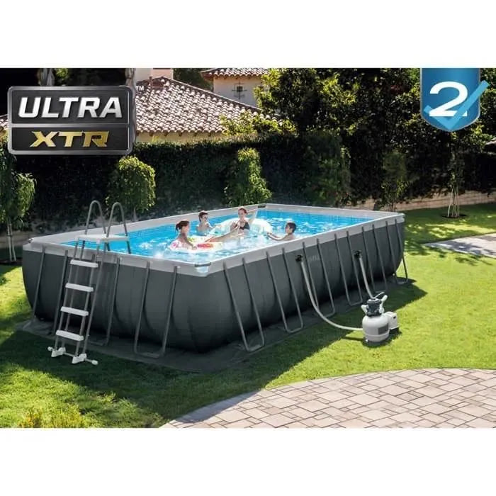Kit de piscina desmontable tubular Intex Ultra XTR - 732 x 366 x 132 cm - Rectangular (Filtro de arena) + Limpiador de piscinas robótico Intex