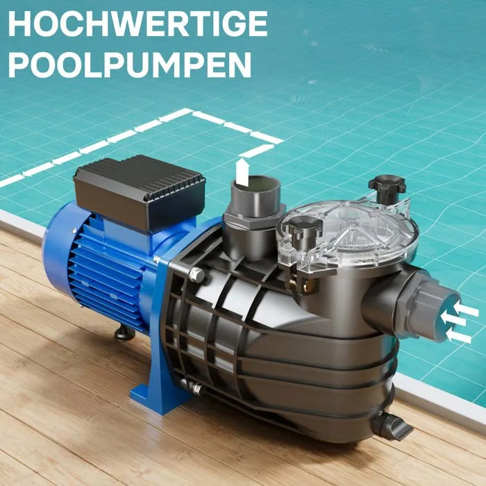 Bomba para piscinas Wiltec 2200 W, caudal 26.400 l/h y altura de impulsión de 18 m