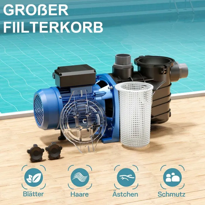 Bomba para piscinas Wiltec 2200 W, caudal 26.400 l/h y altura de impulsión de 18 m